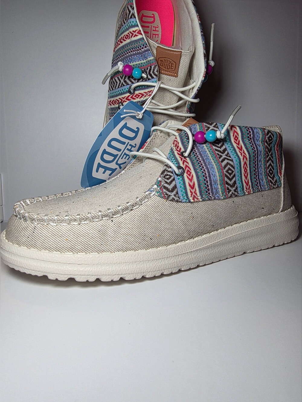 HEYDUDE Wendy Mid Boho Mix Baja Grey Women’s Size 8 New With Box